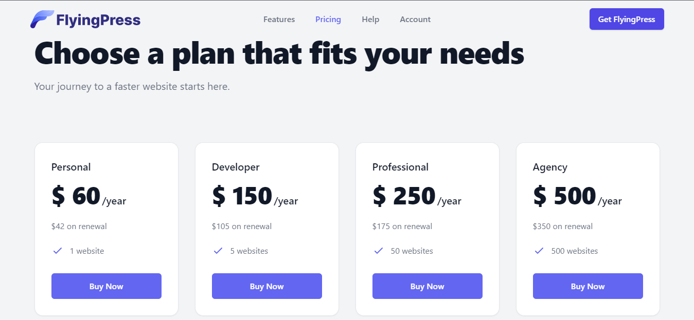 FlyingPress 7 Step 2 Choose a Plan that Suits Your Needs